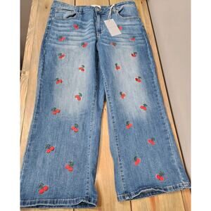 STITCH FIT Poppy & Grace Cherry Embroidery Cropped Wide Leg Jean SIZE 16